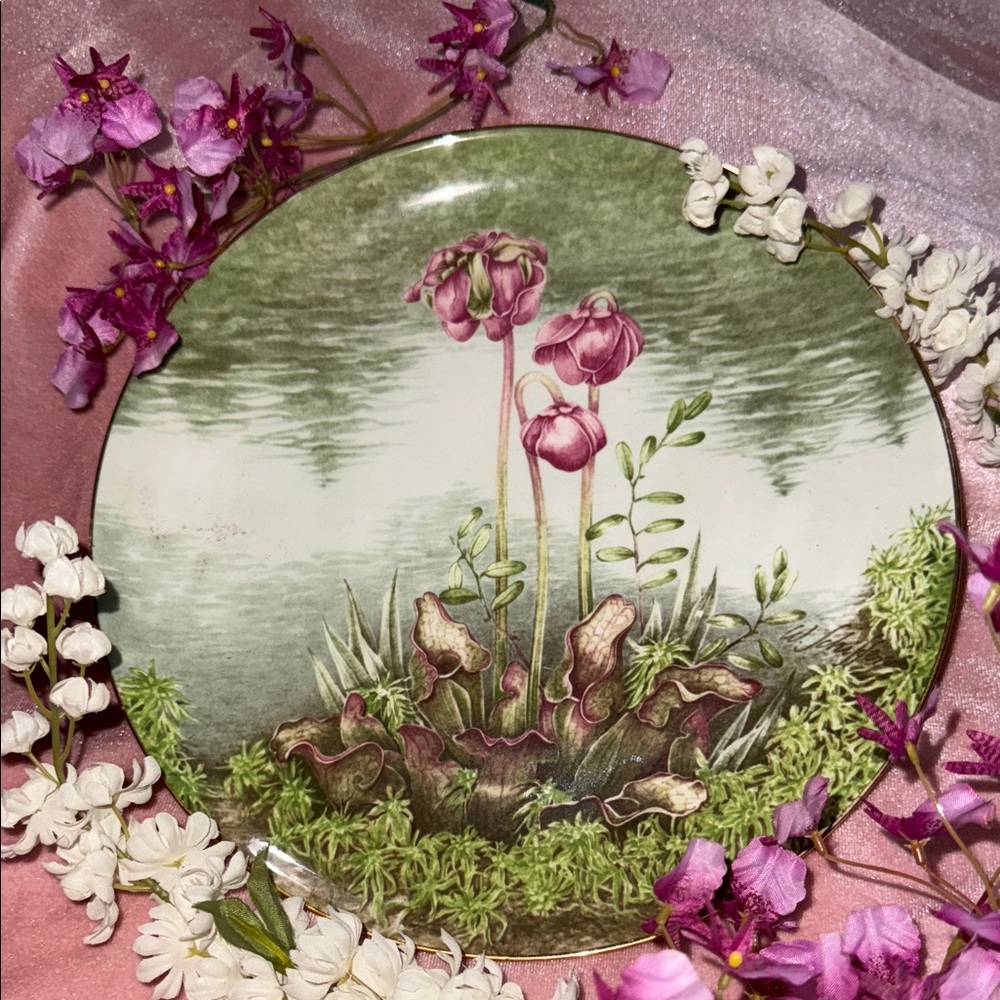 Floral Pond Green and Pink Décorative Plate